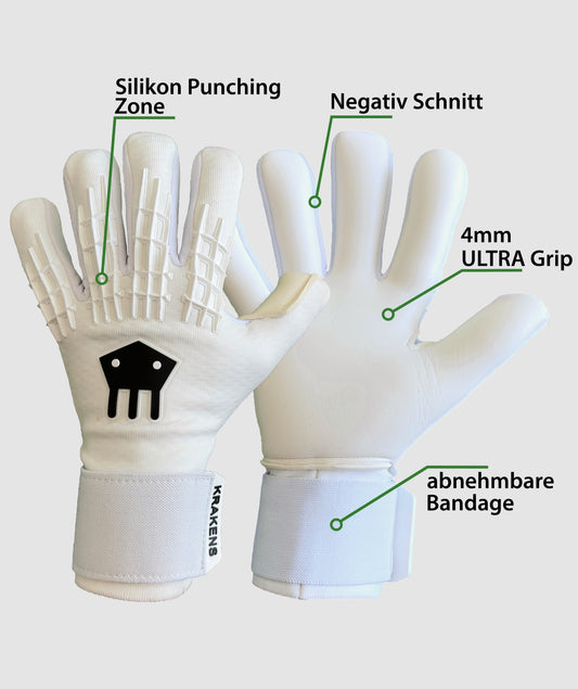 Übersicht und Beschreibung der Torwarthandschuhe Krakens White Pro